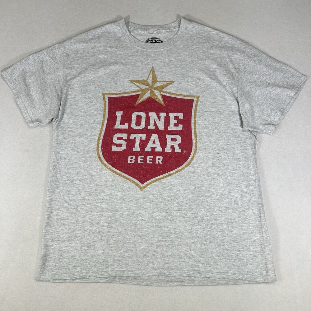 Angry Minnow Lone Star Beer Mens XL Gray Short Sleeve Graphic T-Shirt‎
